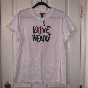 New Henri Bendel Love Henri Stripe Heart White Cuffed Sleeve T-shirt Size M/L